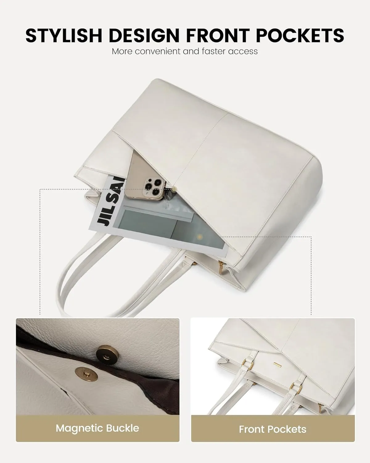 LOVEVOOK Laptop Tote Bag for Women, 15.6 Inch, Vintage Leather Work Bag, Waterproof Business Briefcase