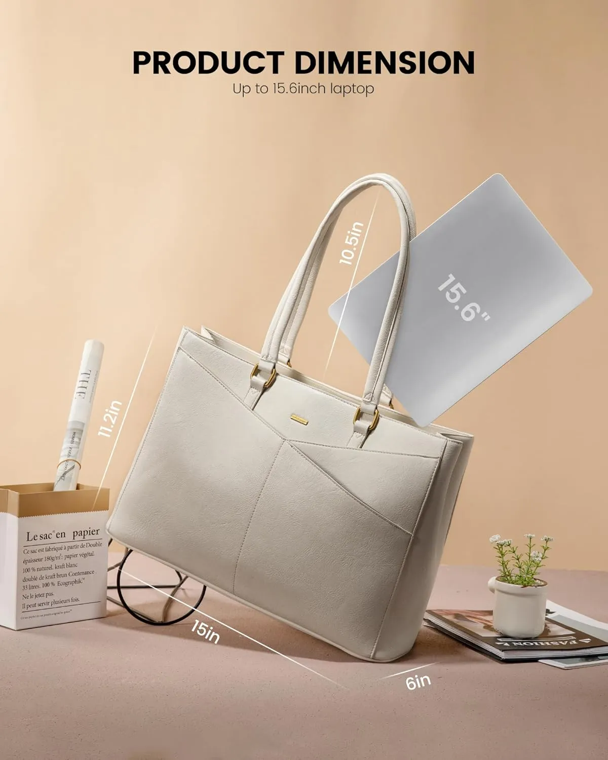 LOVEVOOK Laptop Tote Bag for Women, 15.6 Inch, Vintage Leather Work Bag, Waterproof Business Briefcase