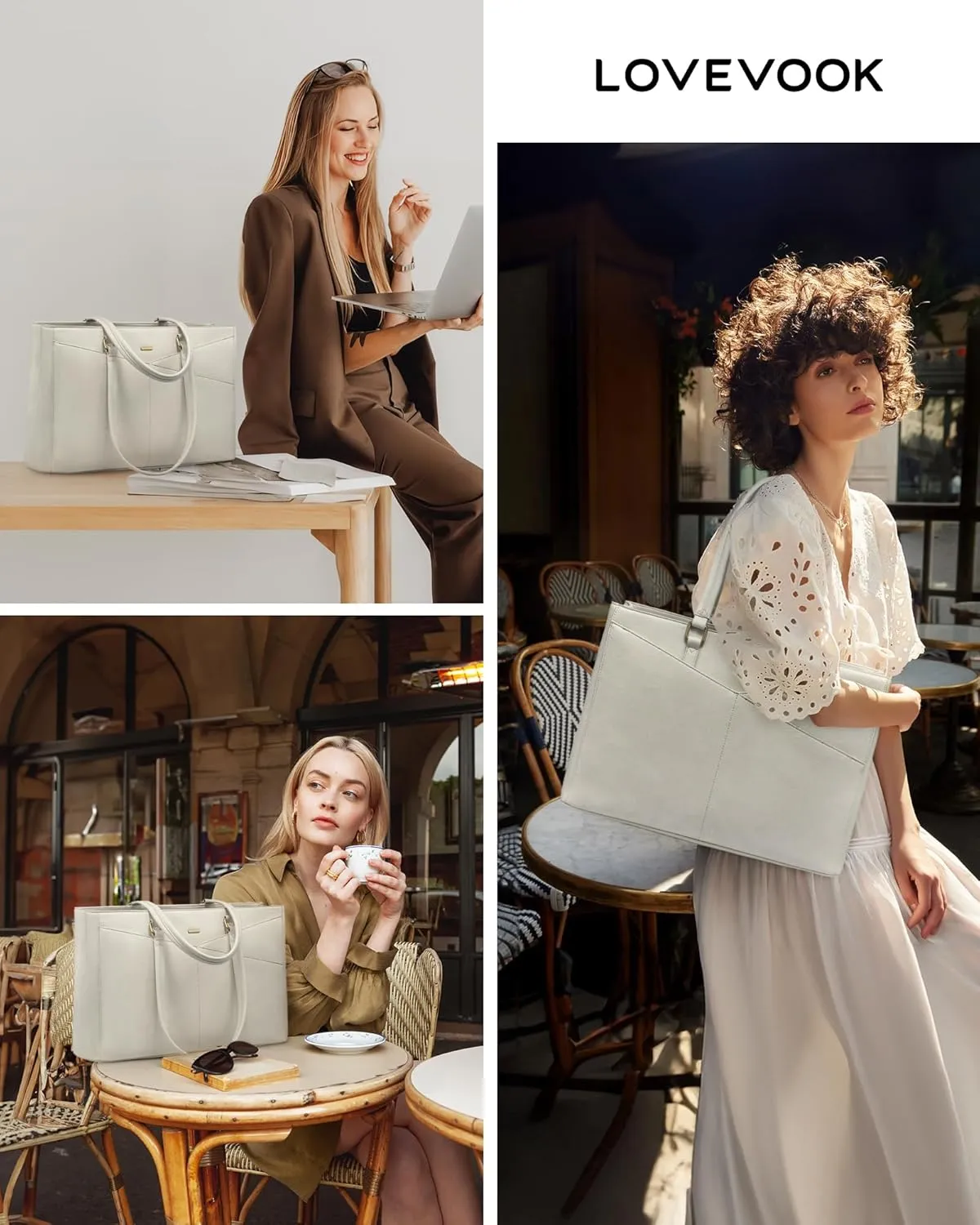 LOVEVOOK Laptop Tote Bag for Women, 15.6 Inch, Vintage Leather Work Bag, Waterproof Business Briefcase