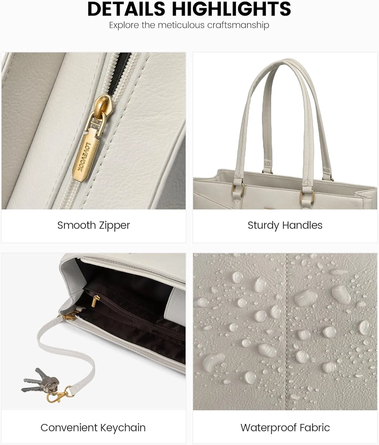 LOVEVOOK Laptop Tote Bag for Women, 15.6 Inch, Vintage Leather Work Bag, Waterproof Business Briefcase