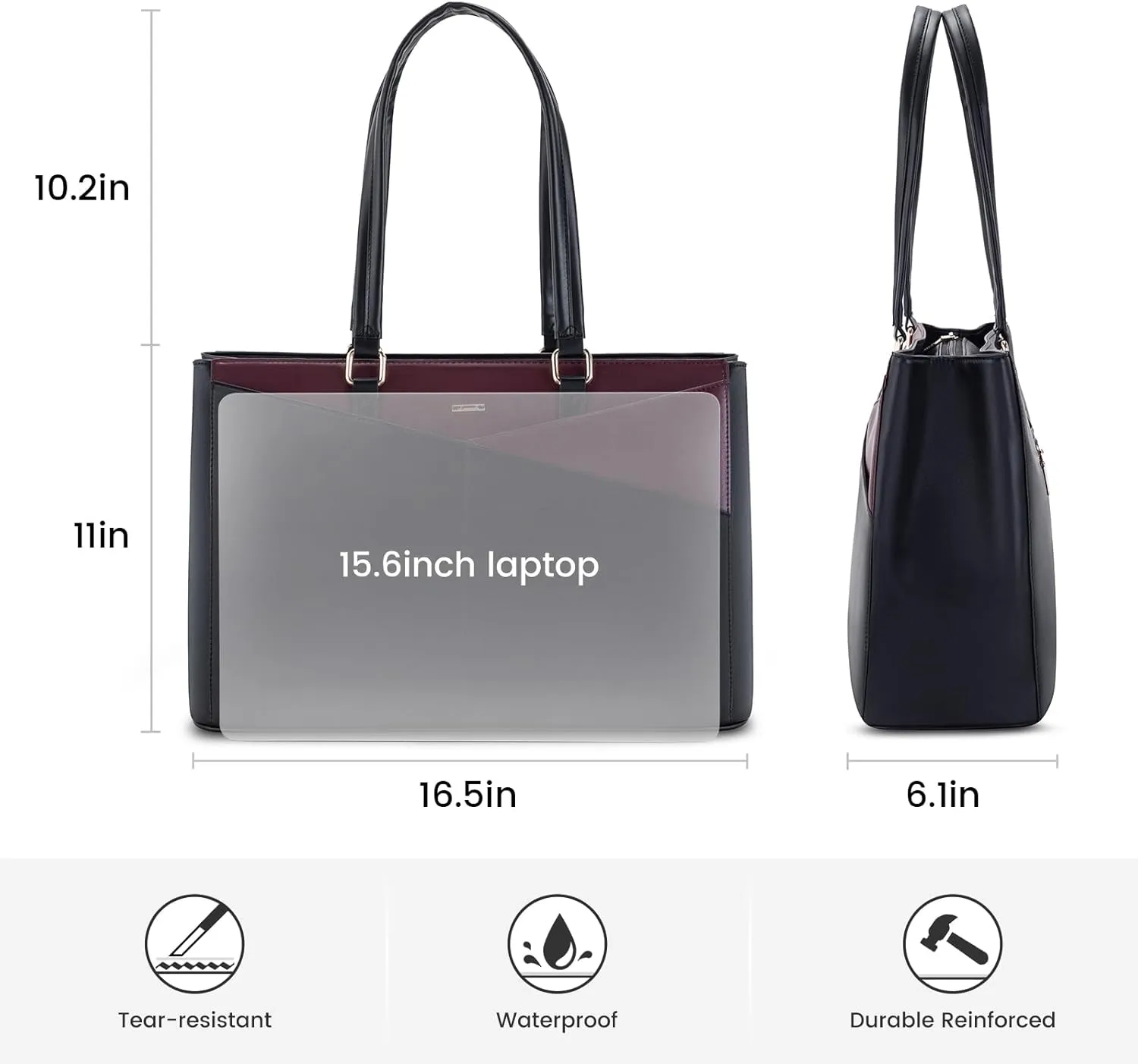 LOVEVOOK Laptop Tote Bag for Women, Office Work Bag Briefcase fit for 15.6 inch Laptop, Large Capacity Teacher Computer Bag Handbag Black/Purple