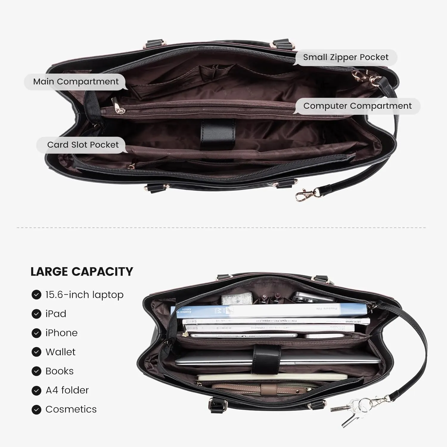 LOVEVOOK Laptop Tote Bag for Women, Office Work Bag Briefcase fit for 15.6 inch Laptop, Large Capacity Teacher Computer Bag Handbag Black/Purple