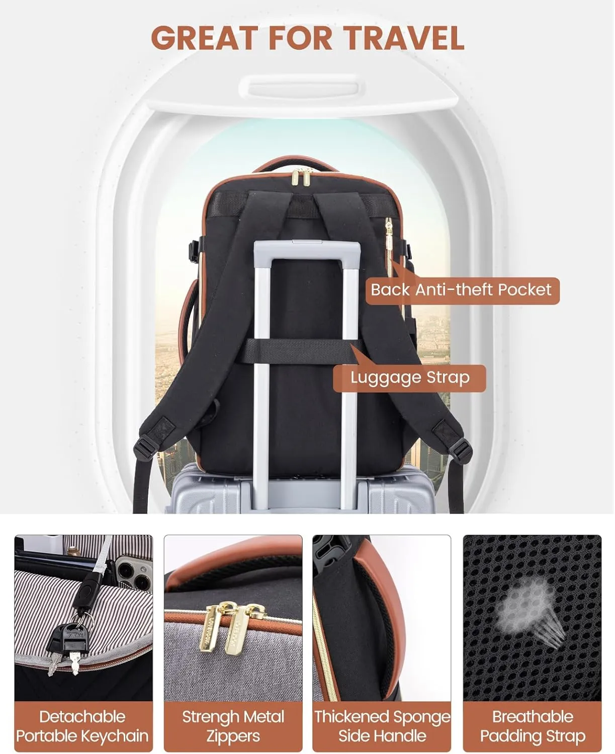 LOVEVOOK Travel Backpack for Women,40L Carry On Backpack for Airplanes,17.3 Inch Laptop Personal Item Travel Bag
