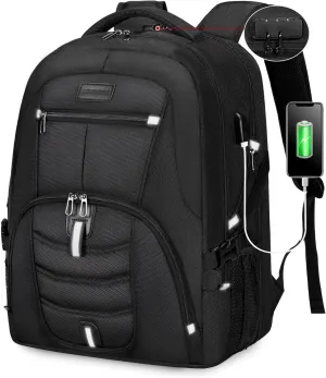 LOVEVOOK Travel Laptop Backpack Waterproof Anti Theft Backpack with Lock and USB Charging Port Large Computer Business Backpack for Men College Backpack (17 inch,Black-1