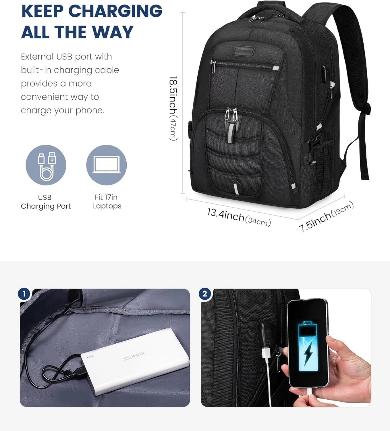 LOVEVOOK Travel Laptop Backpack Waterproof Anti Theft Backpack with Lock and USB Charging Port Large Computer Business Backpack for Men College Backpack (17 inch,Black-1