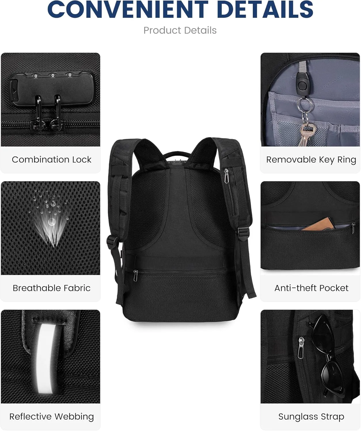LOVEVOOK Travel Laptop Backpack Waterproof Anti Theft Backpack with Lock and USB Charging Port Large Computer Business Backpack for Men College Backpack (17 inch,Black-1