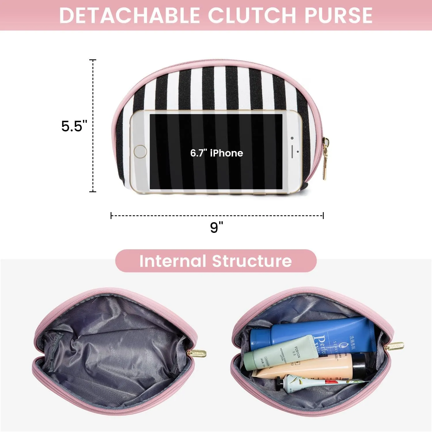 LOVEVOOK Women's Tote Bag - Large Capacity Handbag, Business Briefcase Travel Bag - 2 Pcs Set for 15.6-inch Laptop, Pink-Stripe