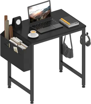 Lufeiya Small Desk for Small Spaces, 24 Inch Kids Girls Study Writing Mini Desks for Bedroom, Simple Modern Laptop PC Little Side Table with Storage Bag Headphone Hooks, Black