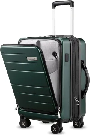 LUGGEX Carry On Luggage 22x14x9 Airline Approved, Expandable Polycarbonate Suitcase with Front Pocket (Green, 20 Inch, 35L)