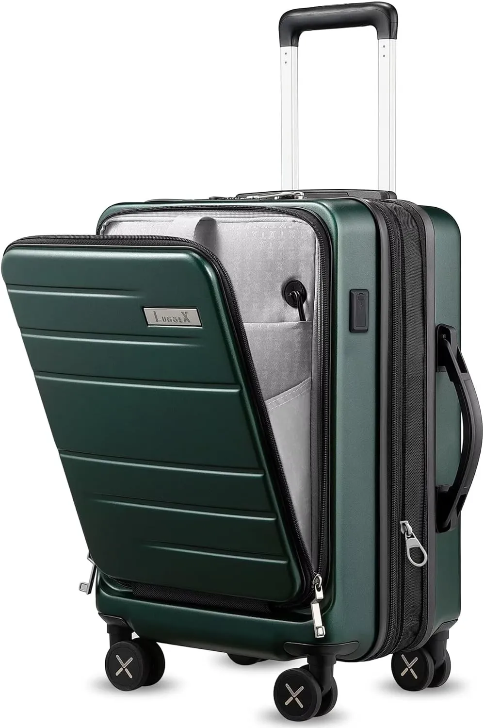LUGGEX Carry On Luggage 22x14x9 Airline Approved, Expandable Polycarbonate Suitcase with Front Pocket (Green, 20 Inch, 35L)