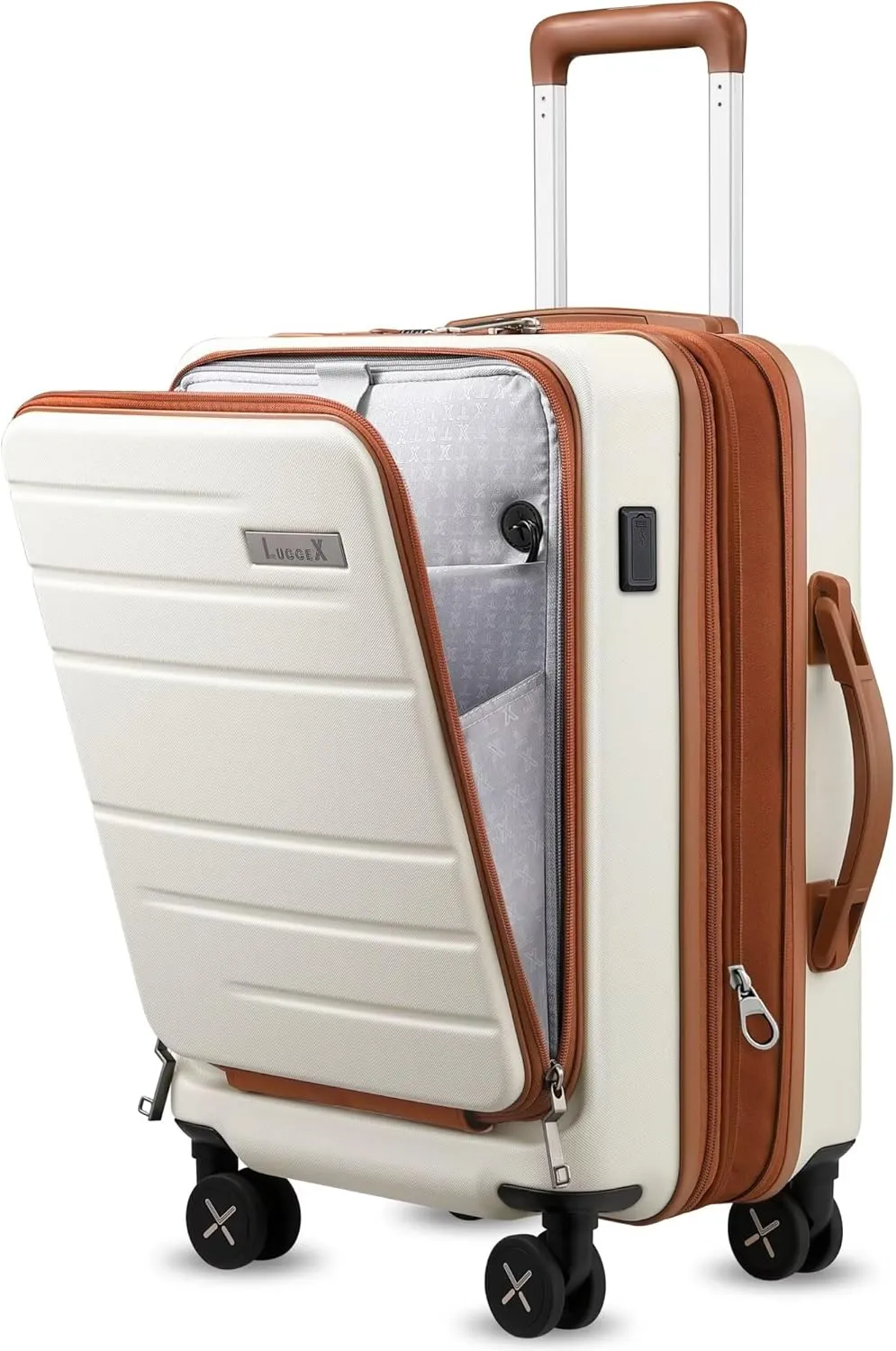 LUGGEX Carry On Luggage 22x14x9 Airline Approved, Expandable Polycarbonate Suitcase with Front Pocket (White, 20 Inch, 35L)
