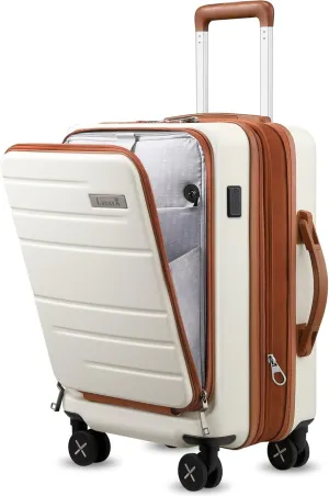 LUGGEX Carry On Luggage 22x14x9 Airline Approved, Expandable Polycarbonate Suitcase with Front Pocket (White, 20 Inch, 35L)