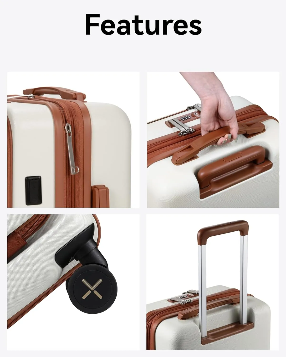 LUGGEX Carry On Luggage with Compartment, Expandable Polycarbonate Suitcase with Wheels (White, 20 Inch, 36.1L)