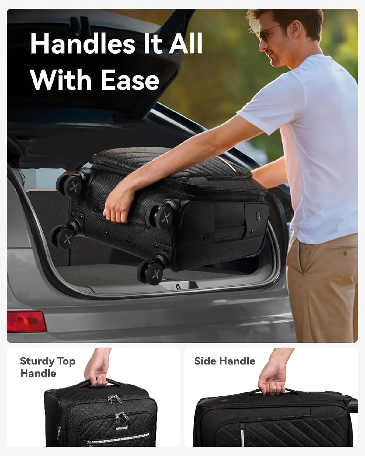 LUGGEX Soft Sided Expandable Carry On Luggage, 20 Inch Suitcases with Spinner Wheels, Lightweight Luggage Rolling Suitcase for Travel, Business (Blue)