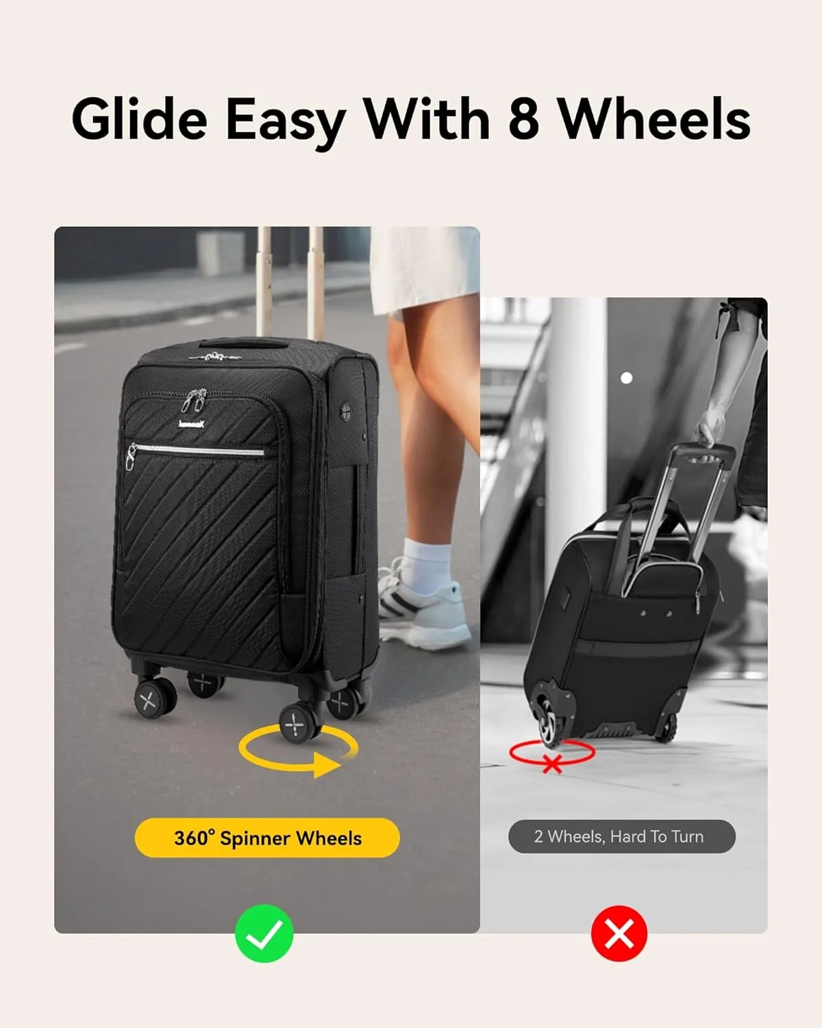 LUGGEX Soft Sided Expandable Carry On Luggage, 20 Inch Suitcases with Spinner Wheels, Lightweight Luggage Rolling Suitcase for Travel, Business (Blue)