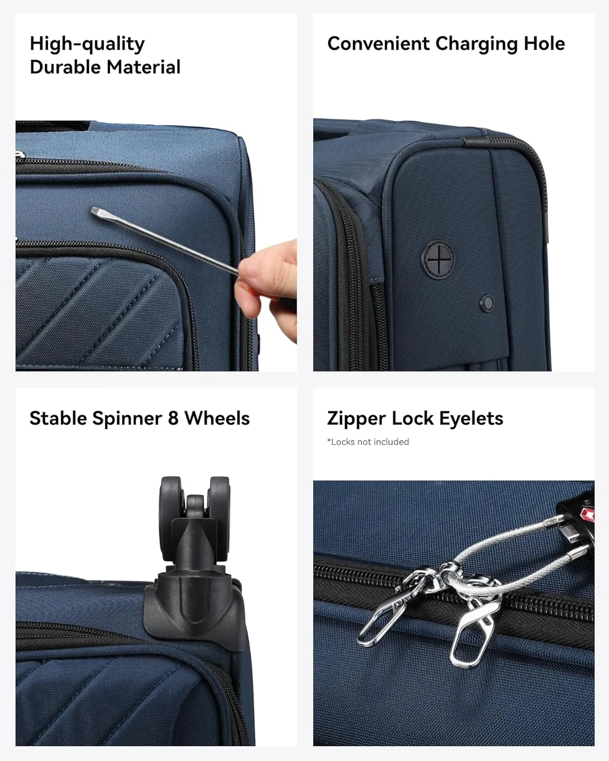 LUGGEX Soft Sided Expandable Carry On Luggage, 20 Inch Suitcases with Spinner Wheels, Lightweight Luggage Rolling Suitcase for Travel, Business (Blue)