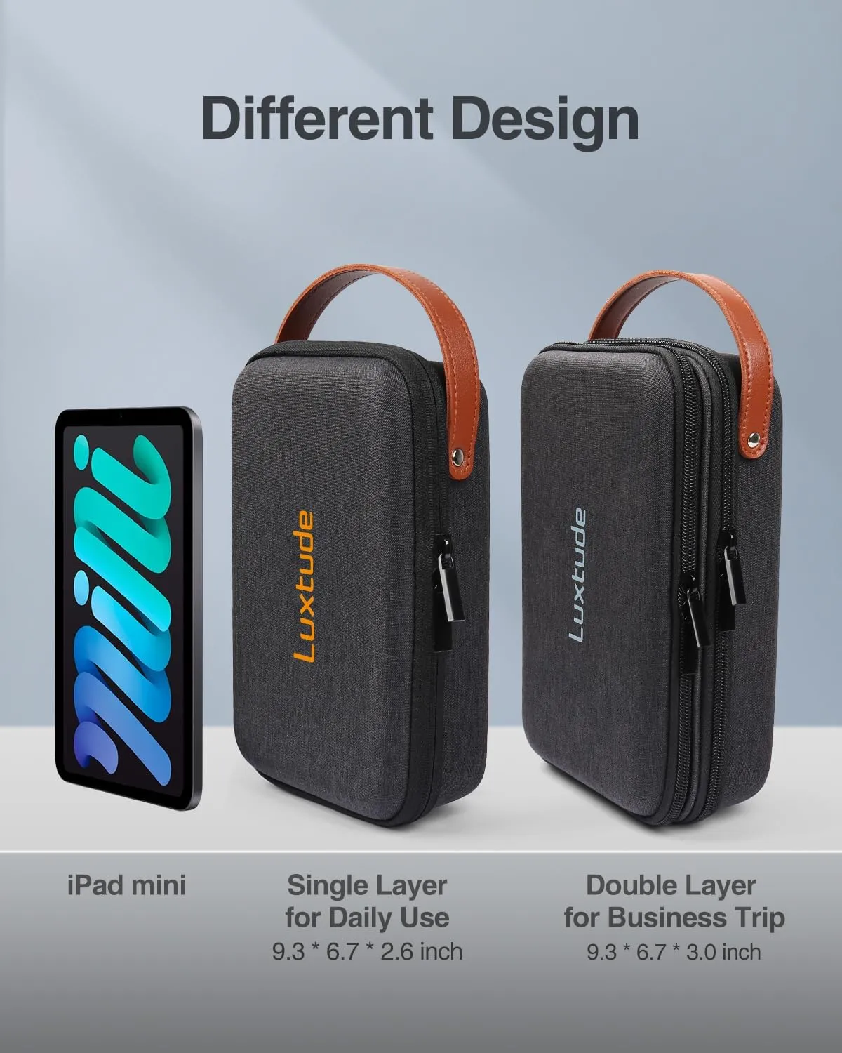 Luxtude Tech Organizer Travel Case, Portable Electronics Organizers, Hard Case for Electronics, Black Tech Bag, Charger Cases, Carrying Cases for iPad Mini (Up to 7.9’’), Mouse, Charger