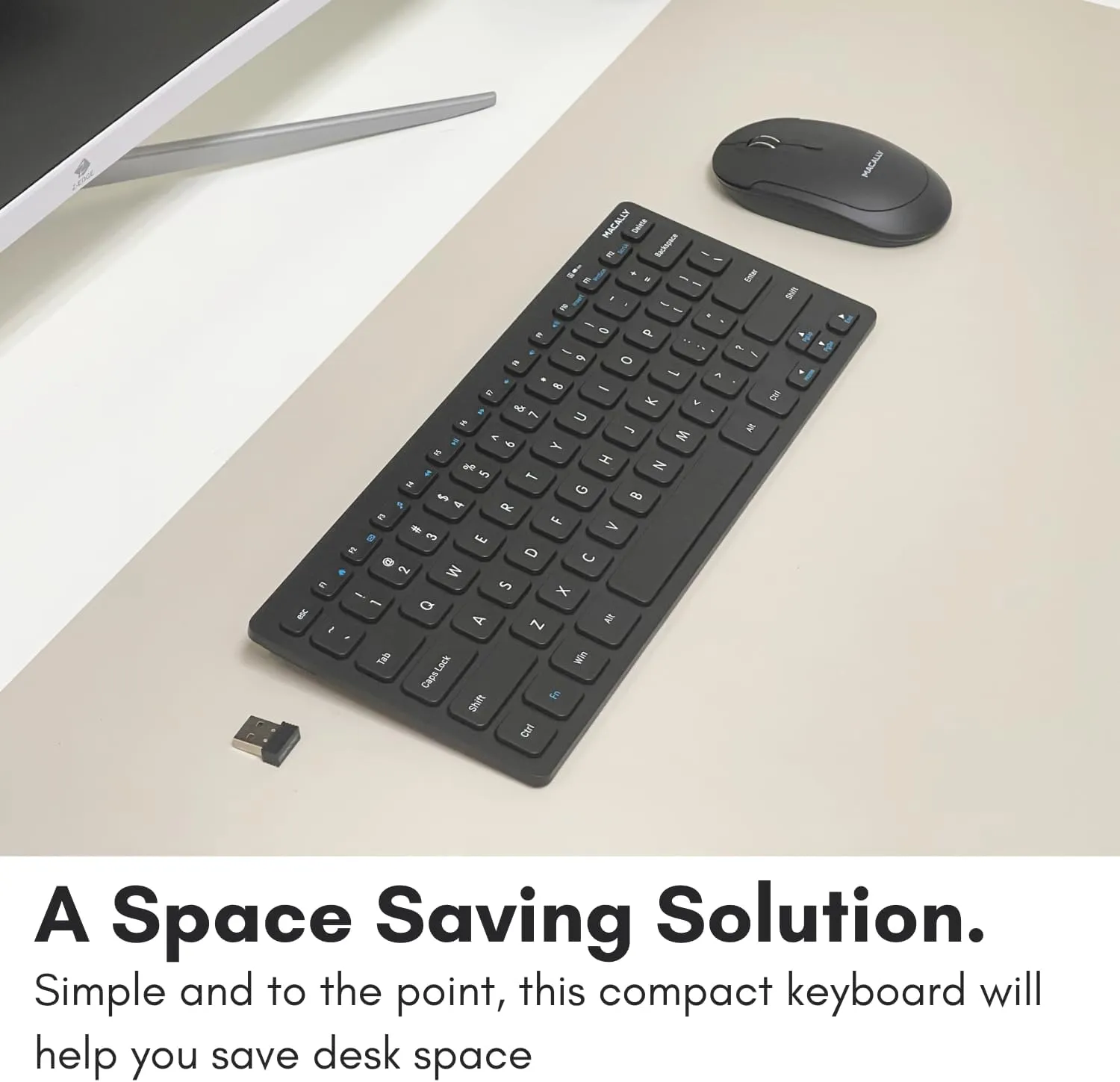 Macally Small Wireless Keyboard - 2.4G Ergonomic & Comfortable Mini Compact USB Keyboard Wireless for Laptop or Windows Computer PC, Tablet, TV