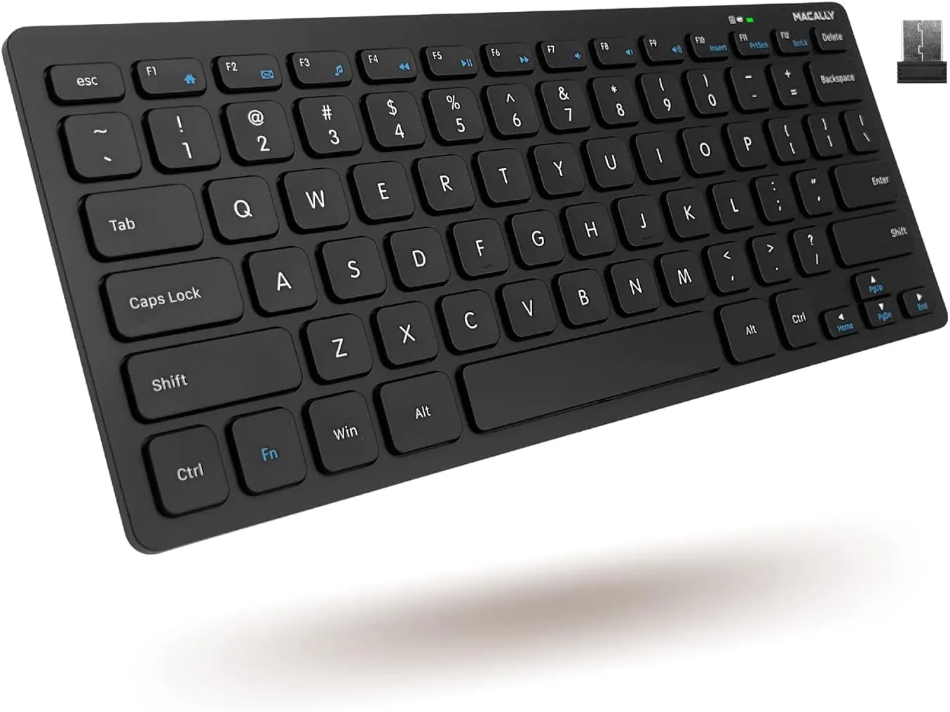 Macally Small Wireless Keyboard - 2.4G Ergonomic & Comfortable Mini Compact USB Keyboard Wireless for Laptop or Windows Computer PC, Tablet, TV