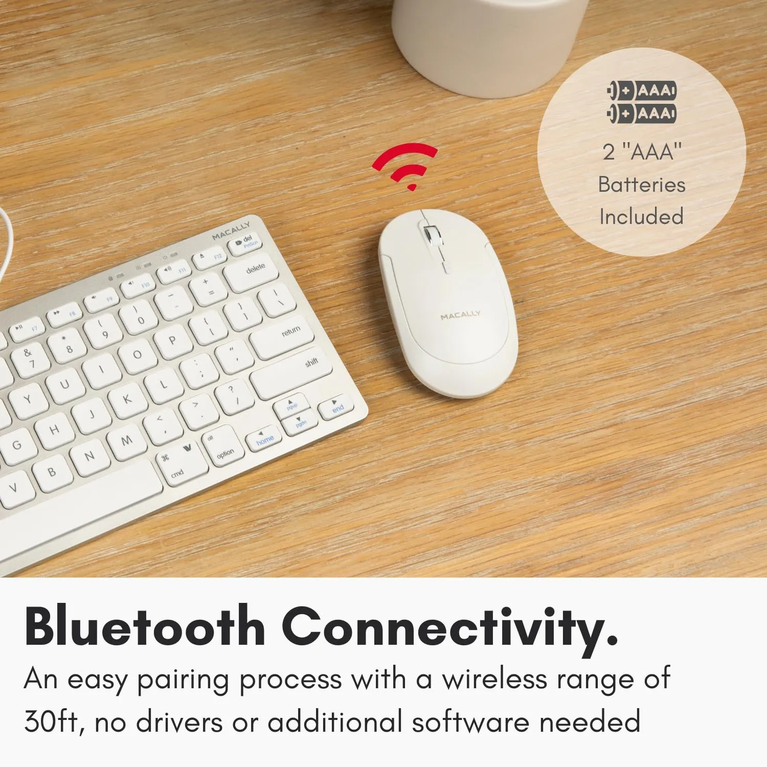 Macally Wireless Bluetooth Mouse for Mac, MacBook Pro/Air, iPad, and PC - Quiet Click and Comfortable Compatible Apple Wireless Mouse - White