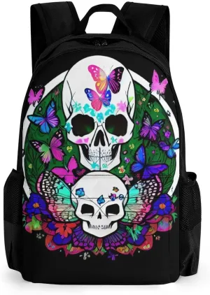 Magic Mushrooms Skull Psychedelic Butterfly Art Shoulder Book Bags Polyester Multipurpose Anti-Theft Carry On Bag Large Capacity Travel Hiking & Camping Rucksack