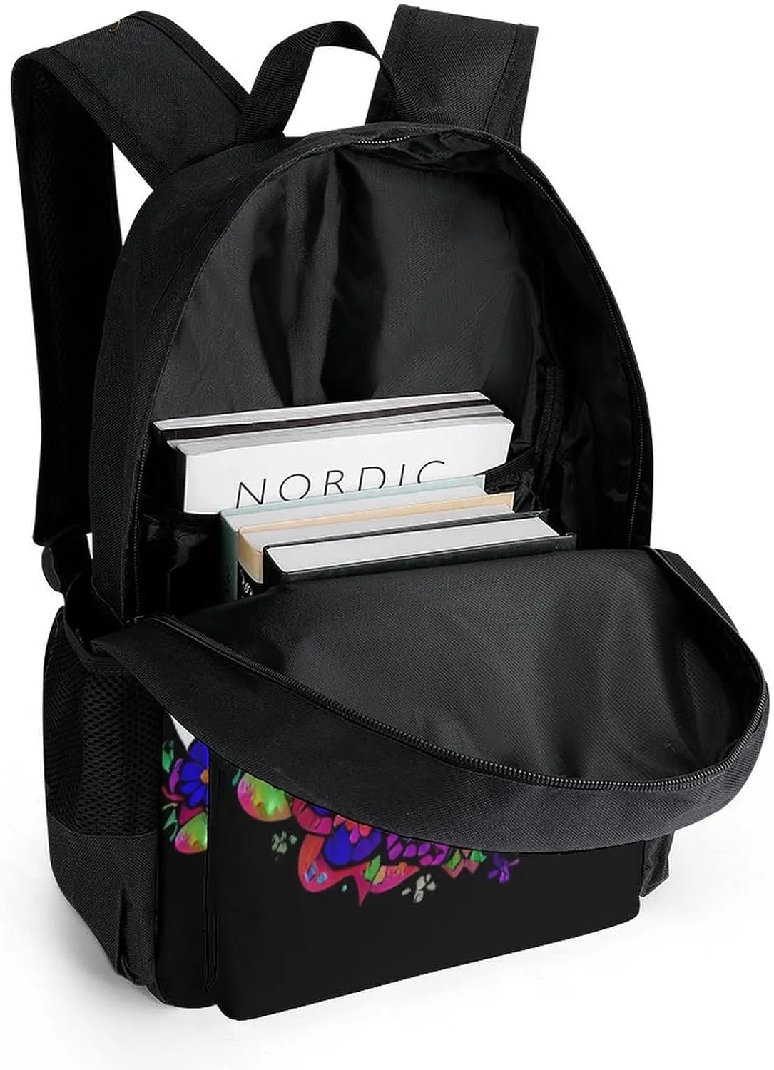 Magic Mushrooms Skull Psychedelic Butterfly Art Shoulder Book Bags Polyester Multipurpose Anti-Theft Carry On Bag Large Capacity Travel Hiking & Camping Rucksack
