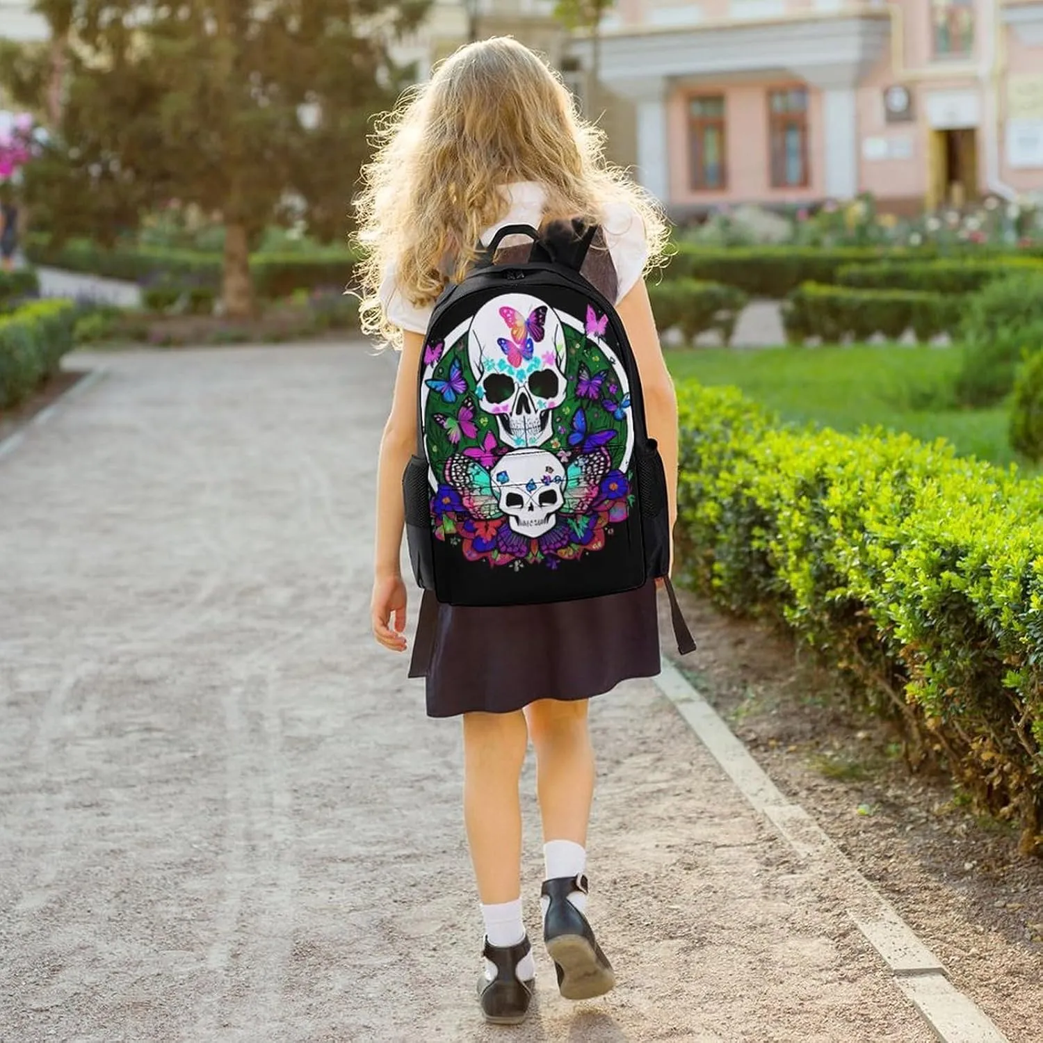 Magic Mushrooms Skull Psychedelic Butterfly Art Shoulder Book Bags Polyester Multipurpose Anti-Theft Carry On Bag Large Capacity Travel Hiking & Camping Rucksack