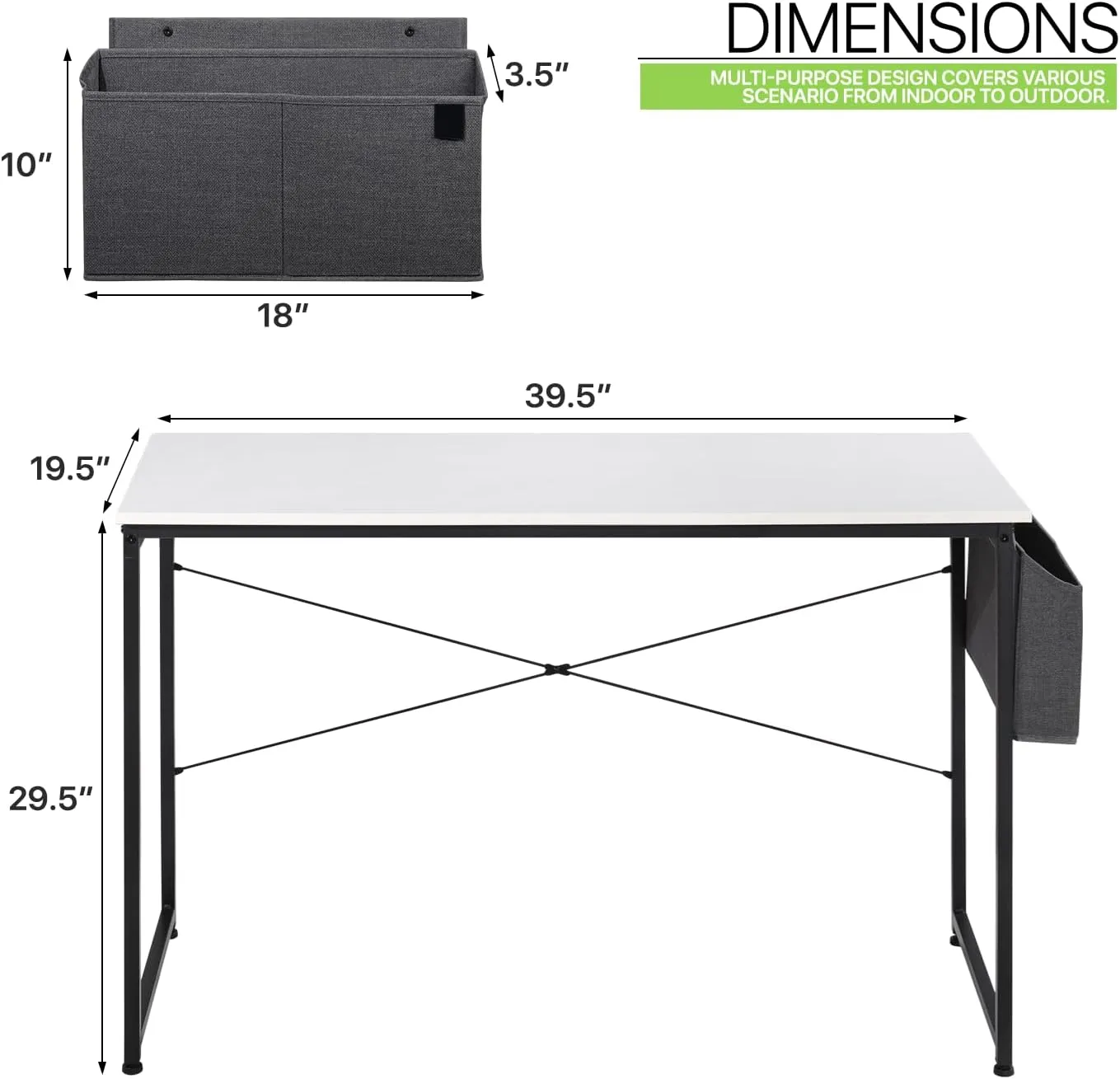 Magshion 40-Inch Computer Desk, Home Office Writing Study Desk with Storage Bag, Modern Simple Laptop Table, White