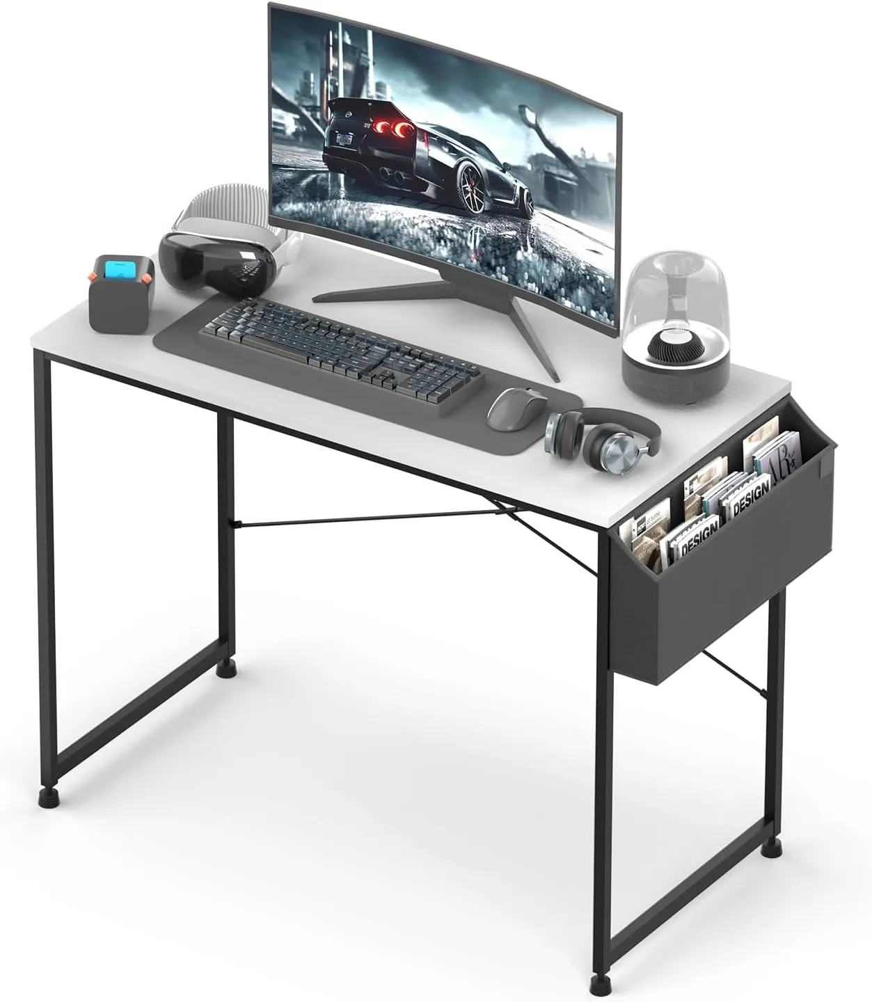 Magshion 40-Inch Computer Desk, Home Office Writing Study Desk with Storage Bag, Modern Simple Laptop Table, White