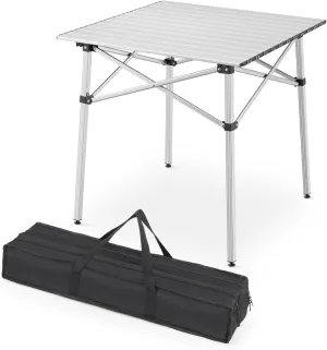 Magshion Outdoor Folding Table, Portable Camping Table with Carry Bag, Foldable Aluminum Roll Up Table, for Camping, Backyard, BBQ and Travel, Silver