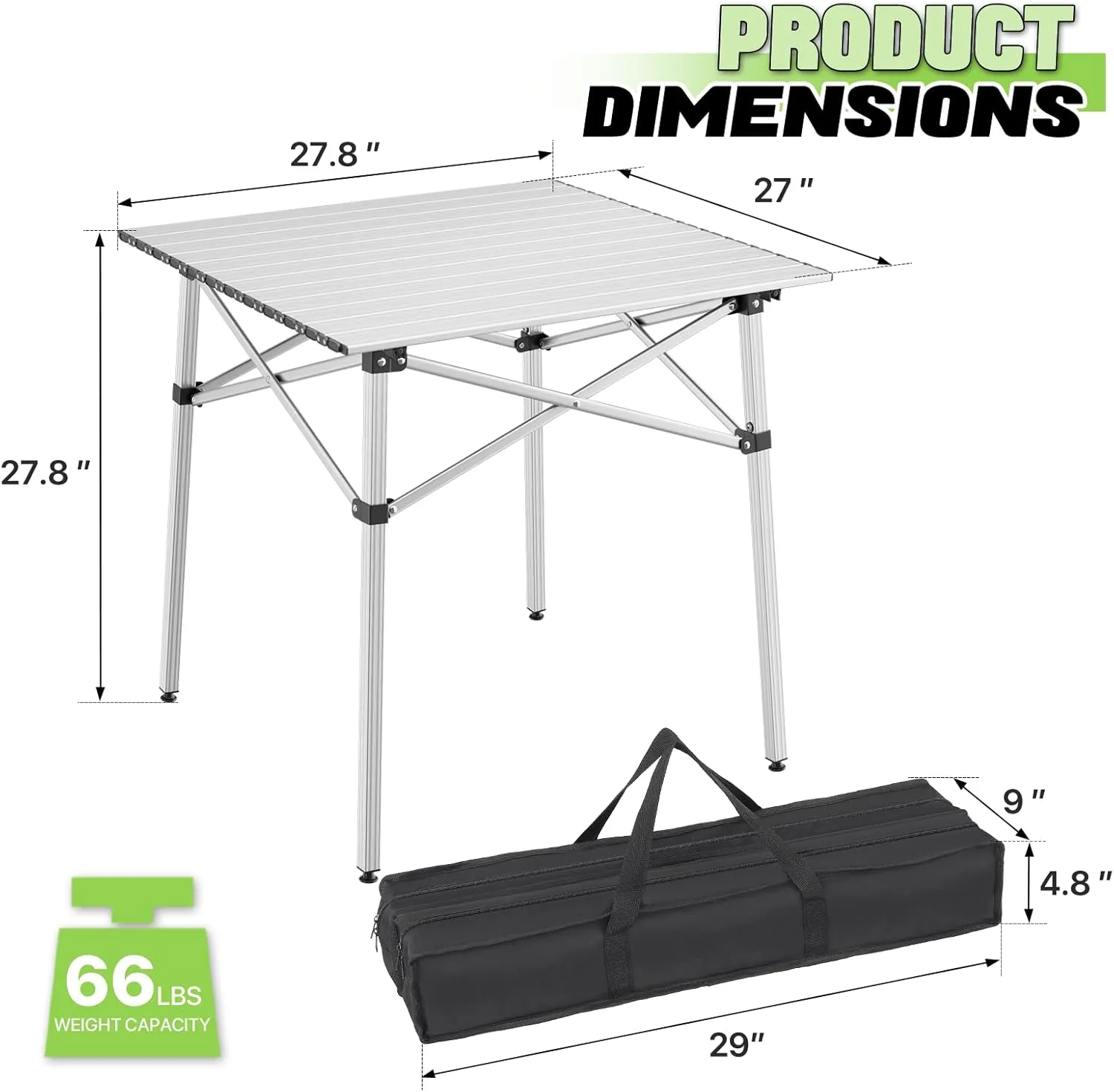 Magshion Outdoor Folding Table, Portable Camping Table with Carry Bag, Foldable Aluminum Roll Up Table, for Camping, Backyard, BBQ and Travel, Silver