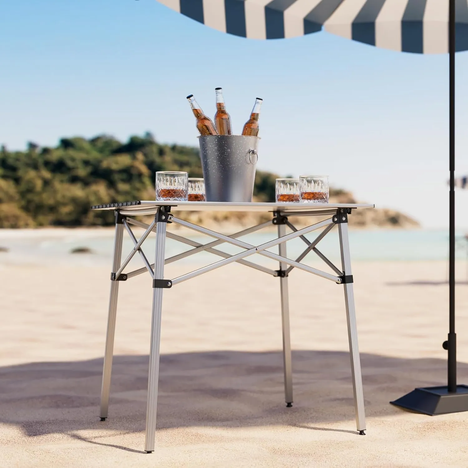 Magshion Outdoor Folding Table, Portable Camping Table with Carry Bag, Foldable Aluminum Roll Up Table, for Camping, Backyard, BBQ and Travel, Silver