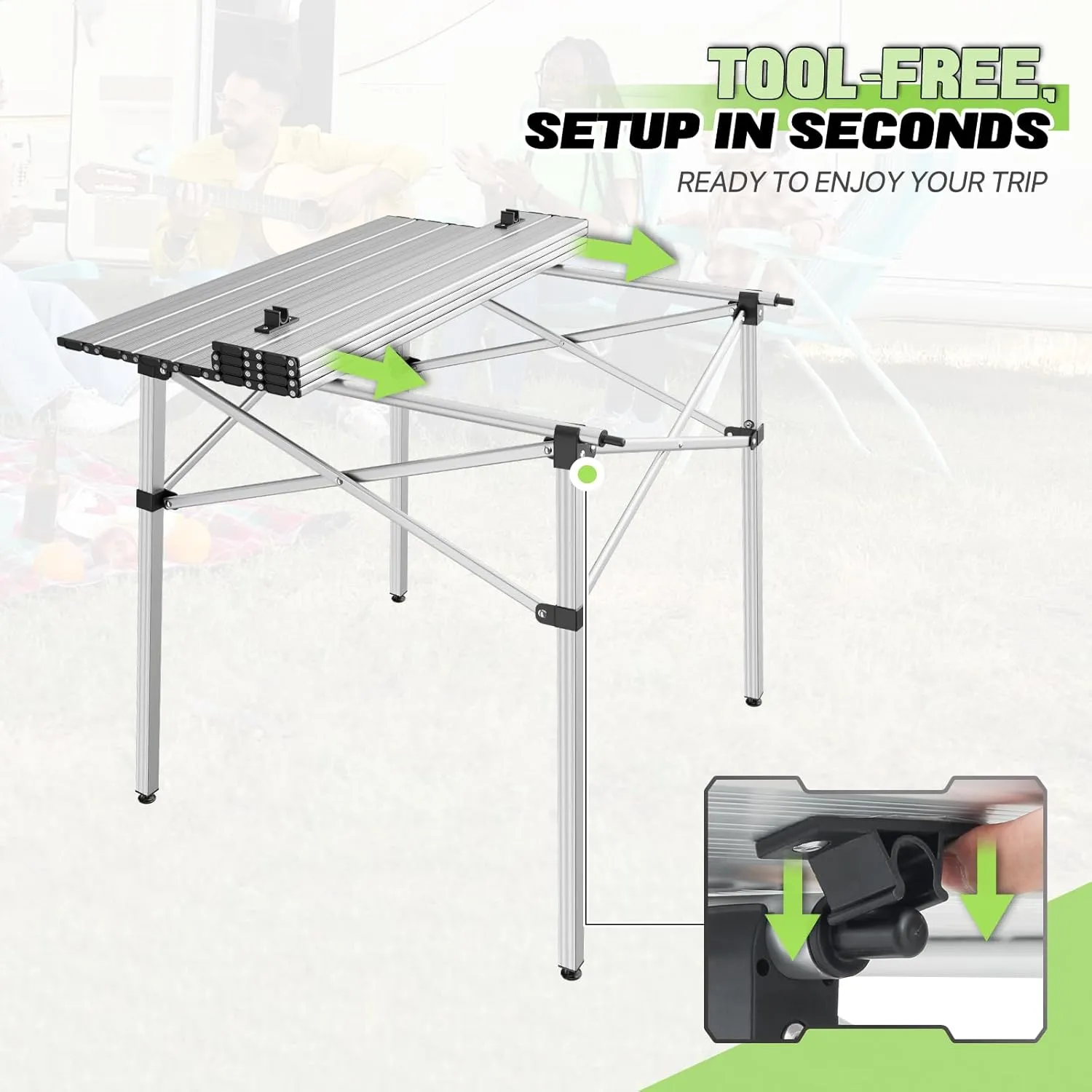 Magshion Outdoor Folding Table, Portable Camping Table with Carry Bag, Foldable Aluminum Roll Up Table, for Camping, Backyard, BBQ and Travel, Silver