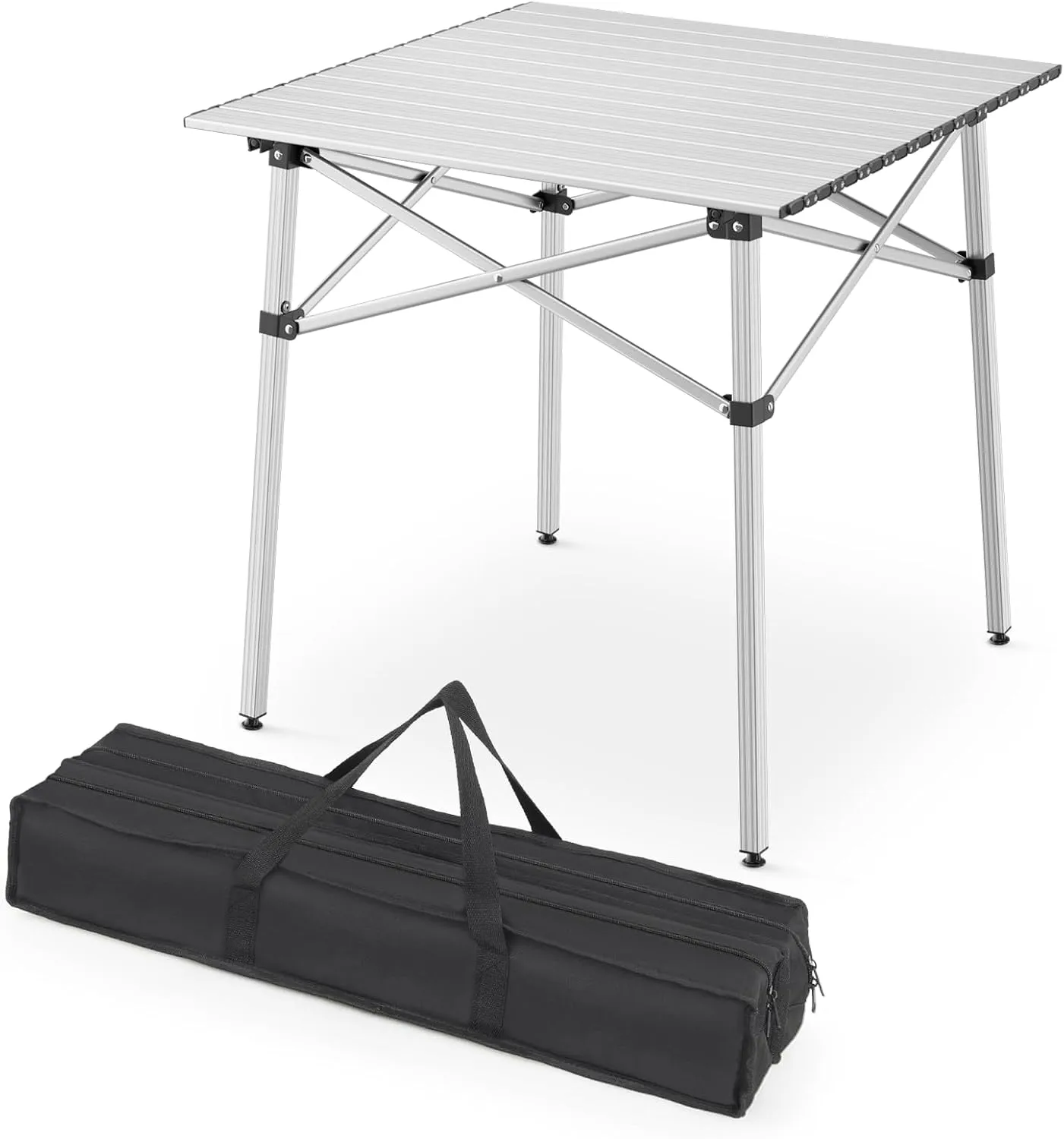 Magshion Outdoor Folding Table, Portable Camping Table with Carry Bag, Foldable Aluminum Roll Up Table, for Camping, Backyard, BBQ and Travel, Silver