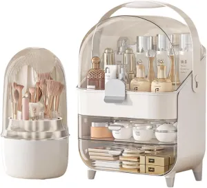 Makeup Organizer Skincare Organizers with Brush Holder, Make Up Storage Box Cosmetic Display Cases, Cosmetics Organizers with Lid and Drawers for Vanity Dresser Countertop, Women Girl Gifts