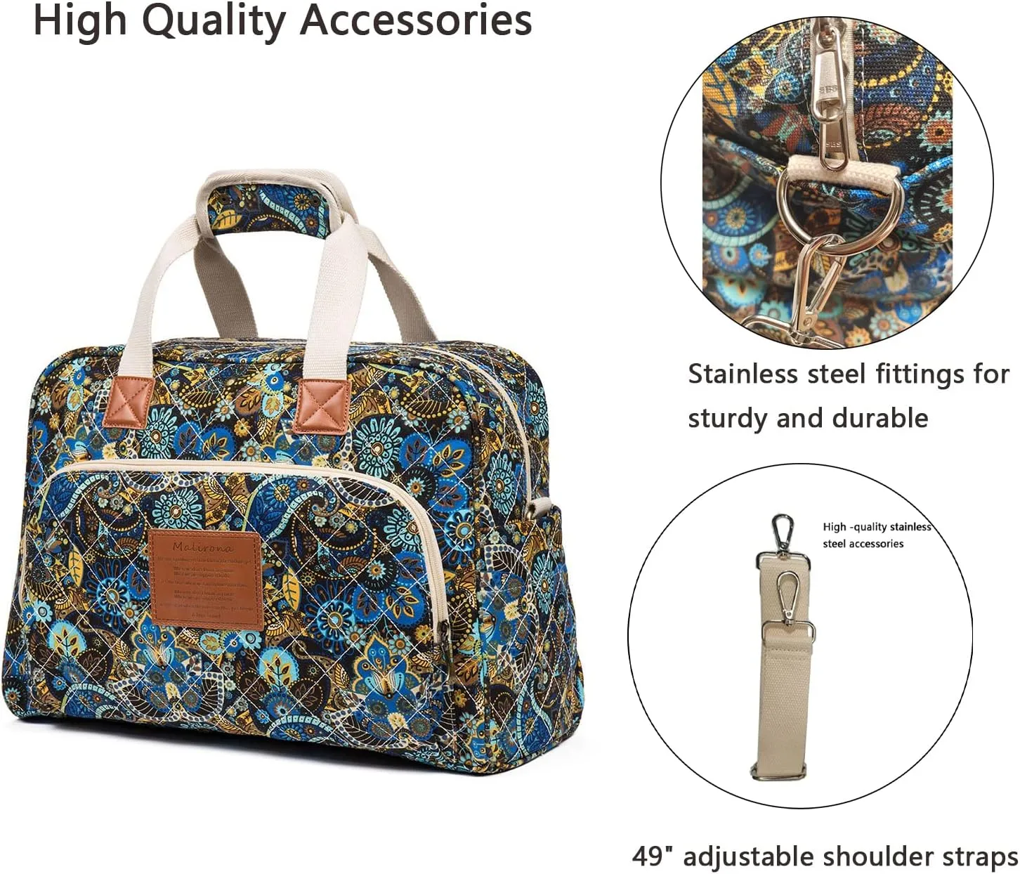 Malirona Canvas Overnight Bag Women Weekender Bag Carry On Travel Duffel Bag Floral