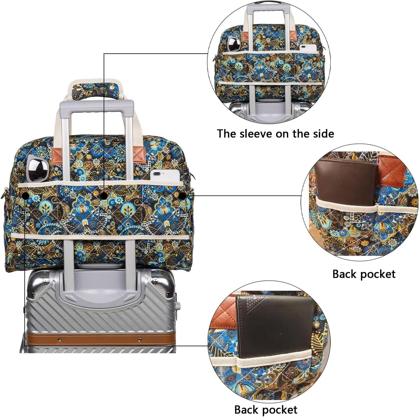 Malirona Canvas Overnight Bag Women Weekender Bag Carry On Travel Duffel Bag Floral