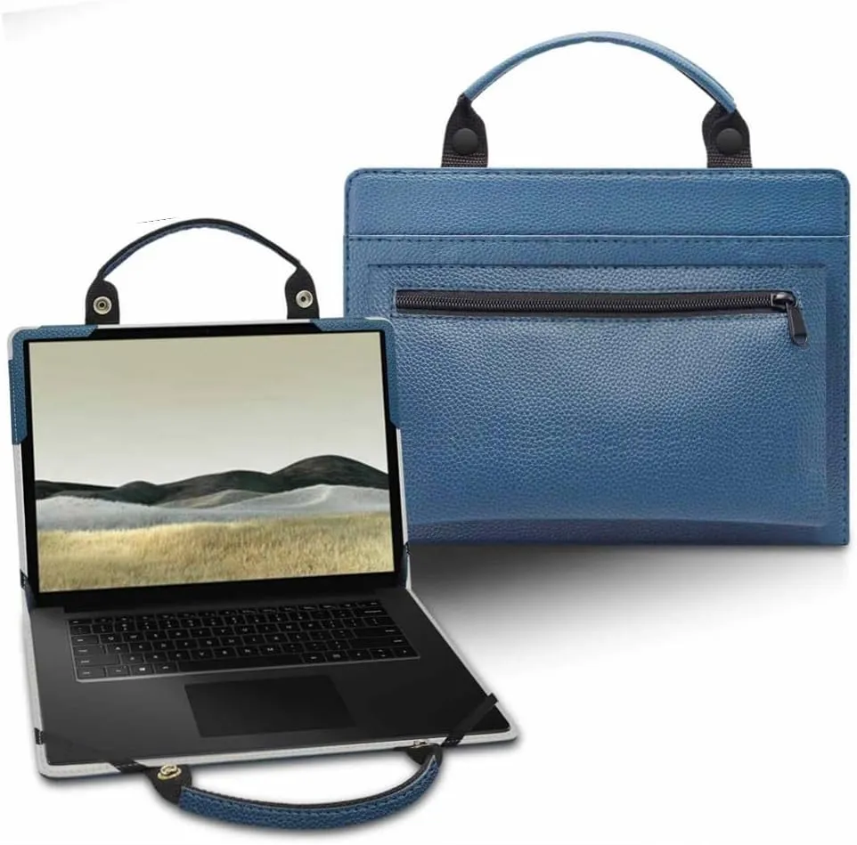 MAMA MOUTH Laptop Case Cover for LG Gram Pro 16 2-in-1 16T90SP with Portable Bag, Blue, Bag Handle, Soft Leather, 16 Inch, Travel, Commuting, Protection