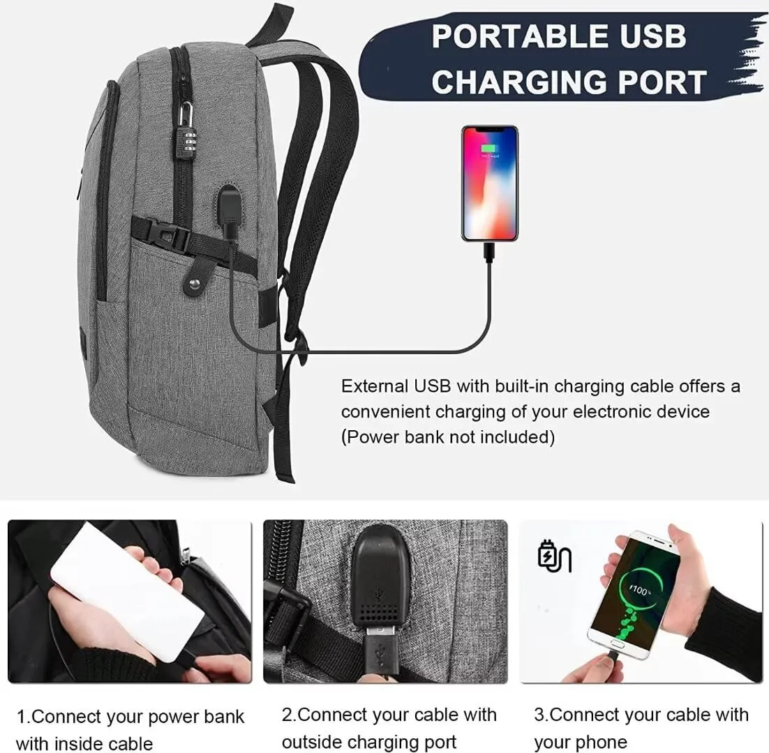 Mancro Laptop Backpack for Travel, Anti-theft Laptop Backpack for Men Business Backpack Work Daypack with USB Charging Port & Lock, Water Resistant Travel Computer Bag Daypack, Grey