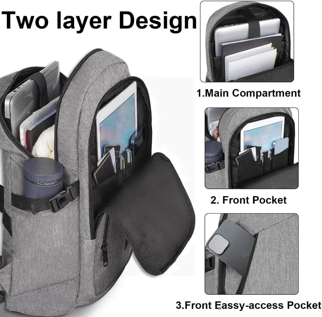 Mancro Laptop Backpack for Travel, Anti-theft Laptop Backpack for Men Business Backpack Work Daypack with USB Charging Port & Lock, Water Resistant Travel Computer Bag Daypack, Grey