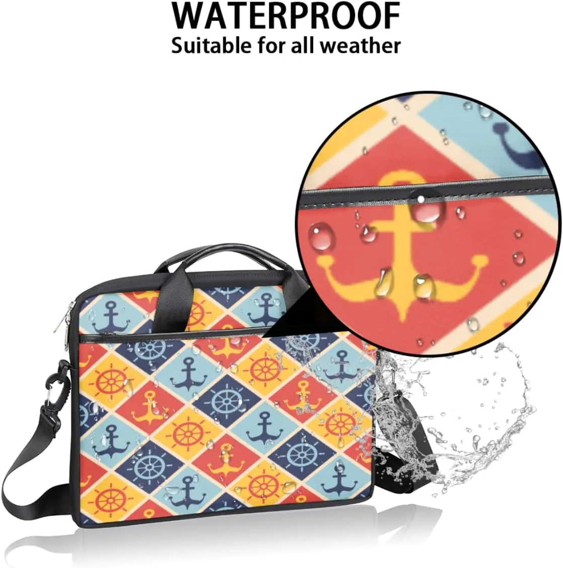 Marine Nautical Violet Pink Blue Laptop Shoulder Messenger Bag Waterproof Laptop Briefcase Handle Padded Strap