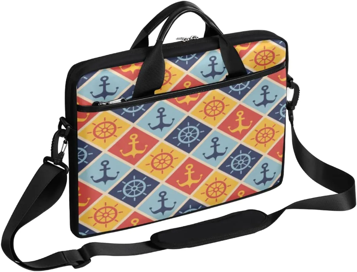 Marine Nautical Violet Pink Blue Laptop Shoulder Messenger Bag Waterproof Laptop Briefcase Handle Padded Strap