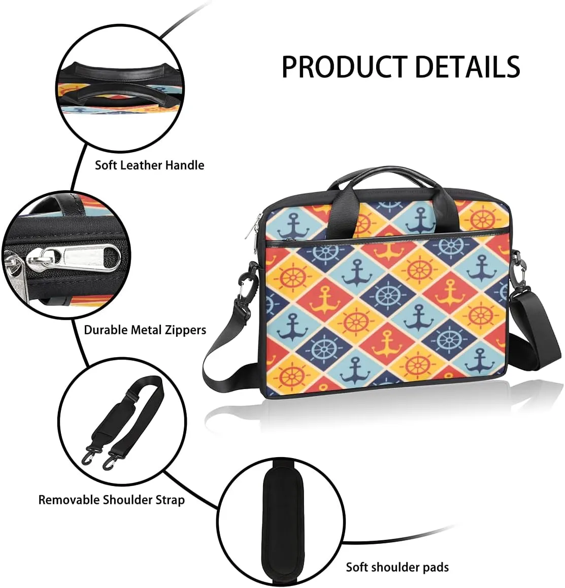 Marine Nautical Violet Pink Blue Laptop Shoulder Messenger Bag Waterproof Laptop Briefcase Handle Padded Strap