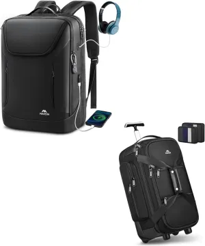 MATEIN Carry On Duffle Bag with Wheels and Handle, Rolling Travel Duffle. 17 Inch Laptop Backpack Waterproof, Anti Theft Business Work Backpack with Lock