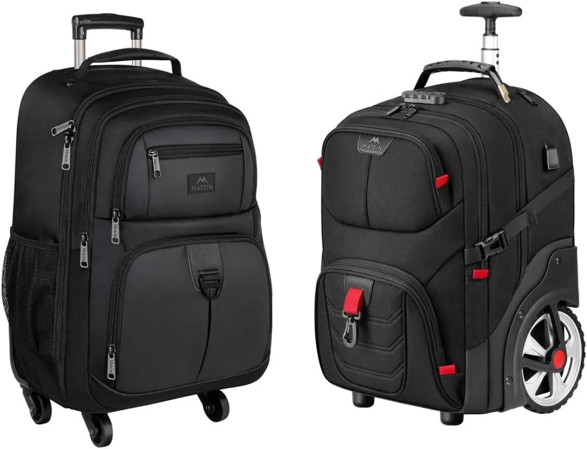 MATEIN Rolling Backpack & Rolling Bag, 17 inch Roller Travel Laptop Backpack for Teacher Work Travel Men, Large Wheeled Bags Water Resistant Business Carry on Luggage, Airline Approved Suitcase