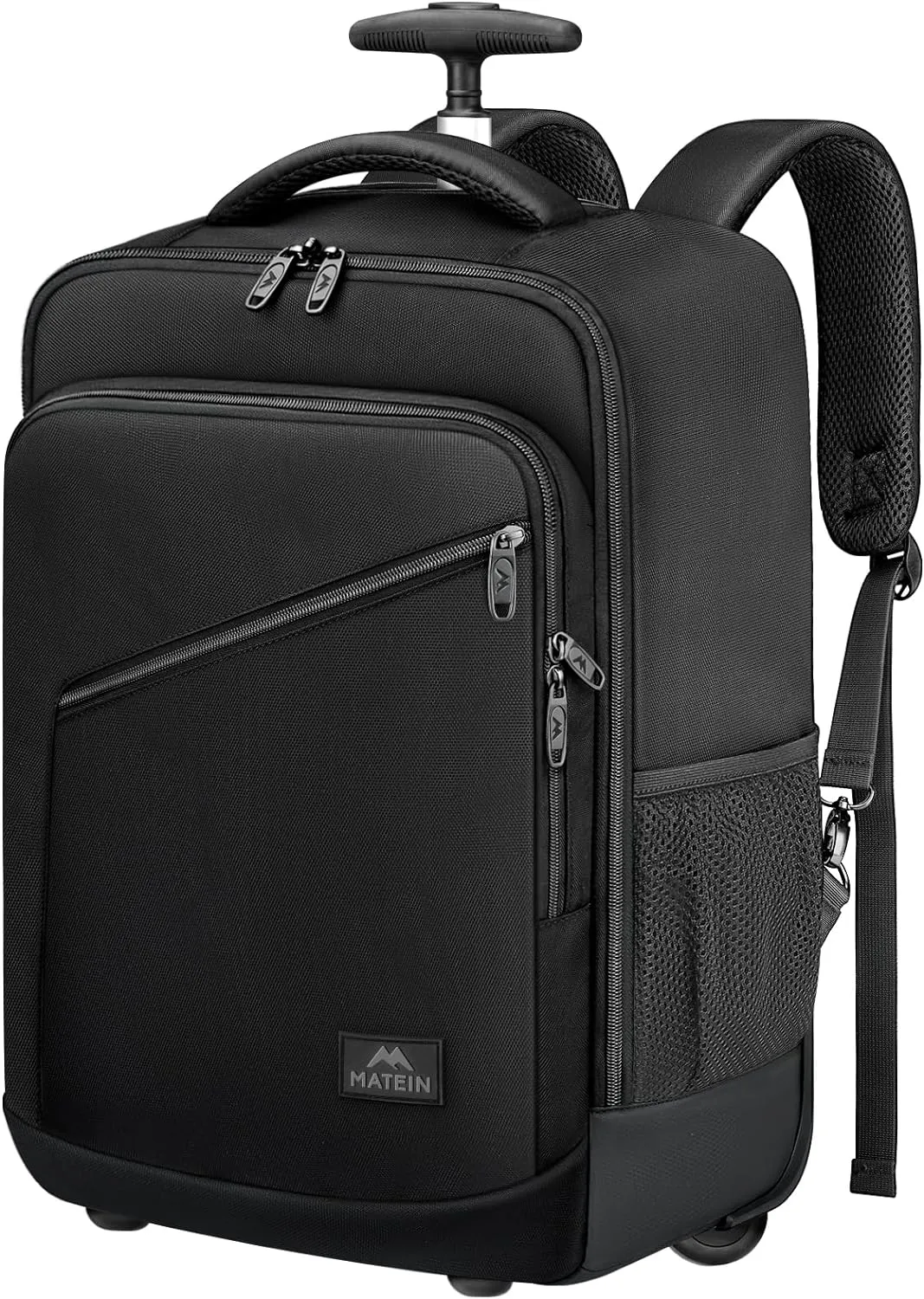 MATEIN Rolling Backpack Carry On Luggage, 17 inch Travel Laptop Backpack with Wheels for Men Women, Water Resistant Wheeled Rucksack Airline Approved Roller Bag, Traveler Gifts, Black
