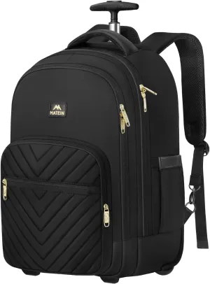 MATEIN Rolling Backpack for Women, 17 inch Water Resistant Wheeled Laptop Backpack, Large Carry On Luggage Travel Backpack with Wheels, Trolley Suitcase Business Overnight Roller Bag for Adults, Black