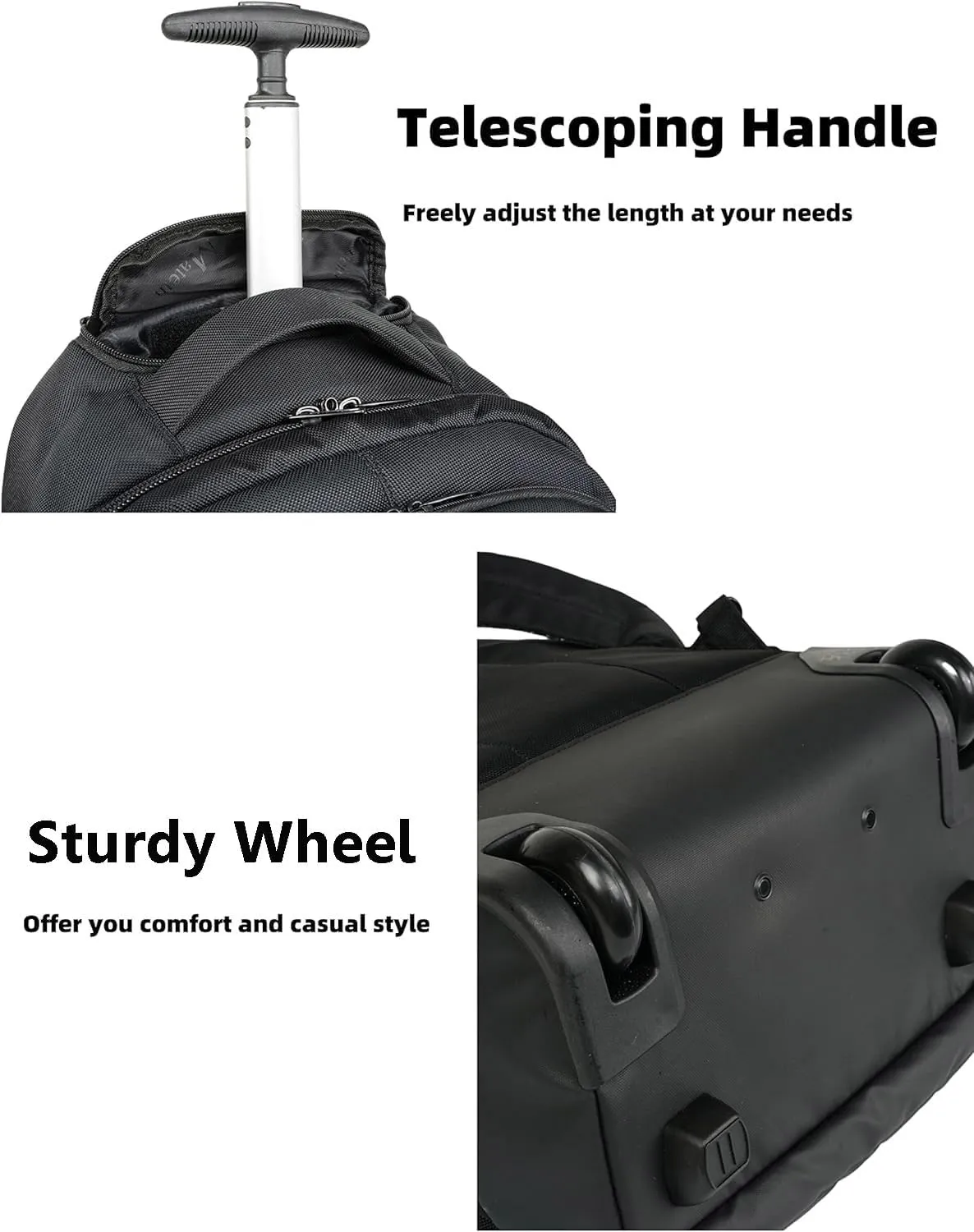 MATEIN Wheeled Backpack, 18 inch Laptop Backpack with Wheels for College, Rolling Travel Backpack, Carryon Trolley Luggage Suitcase Compact Business Computer Bag for Men Women, Black