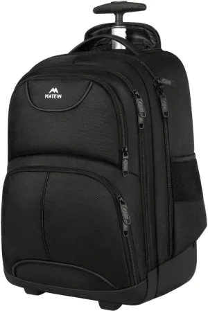 MATEIN Wheeled Backpack, 18 inch Laptop Backpack with Wheels for College, Rolling Travel Backpack, Carryon Trolley Luggage Suitcase Compact Business Computer Bag for Men Women, Black