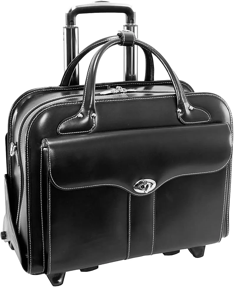 McKlein 15.4" Leather Patented Detachable -Wheeled Ladies' Briefcase- BERKELEY- Black
